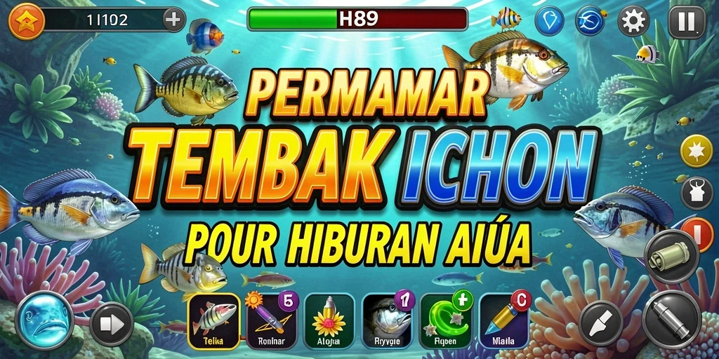 Tampilan gameplay seru dalam H89 menembak ikan dengan berbagai senjata.