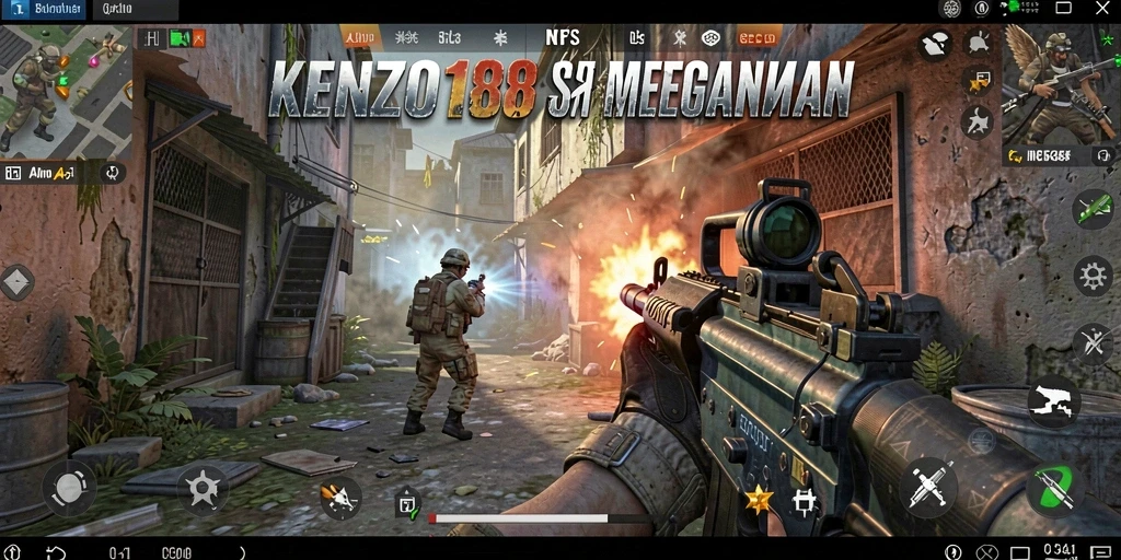 Tampilan gameplay menegangkan di KENZO188 dengan aksi FPS yang intens.