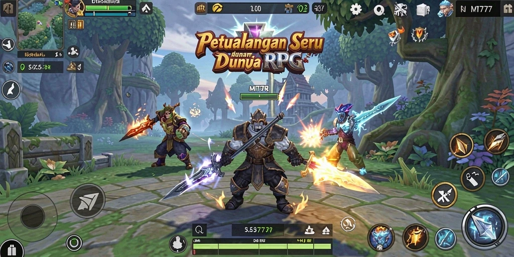 Tampilan menarik dari gameplay RPG MT777 dengan banyak karakter dan pertempuran epik.
