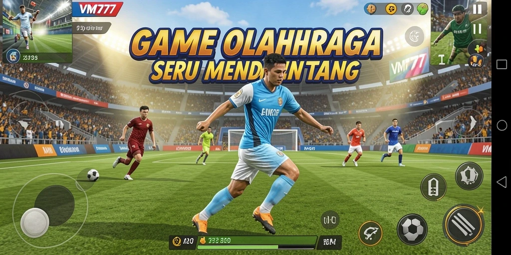 Screenshot utama VM777 menampilkan pertandingan olahraga yang mendebarkan.